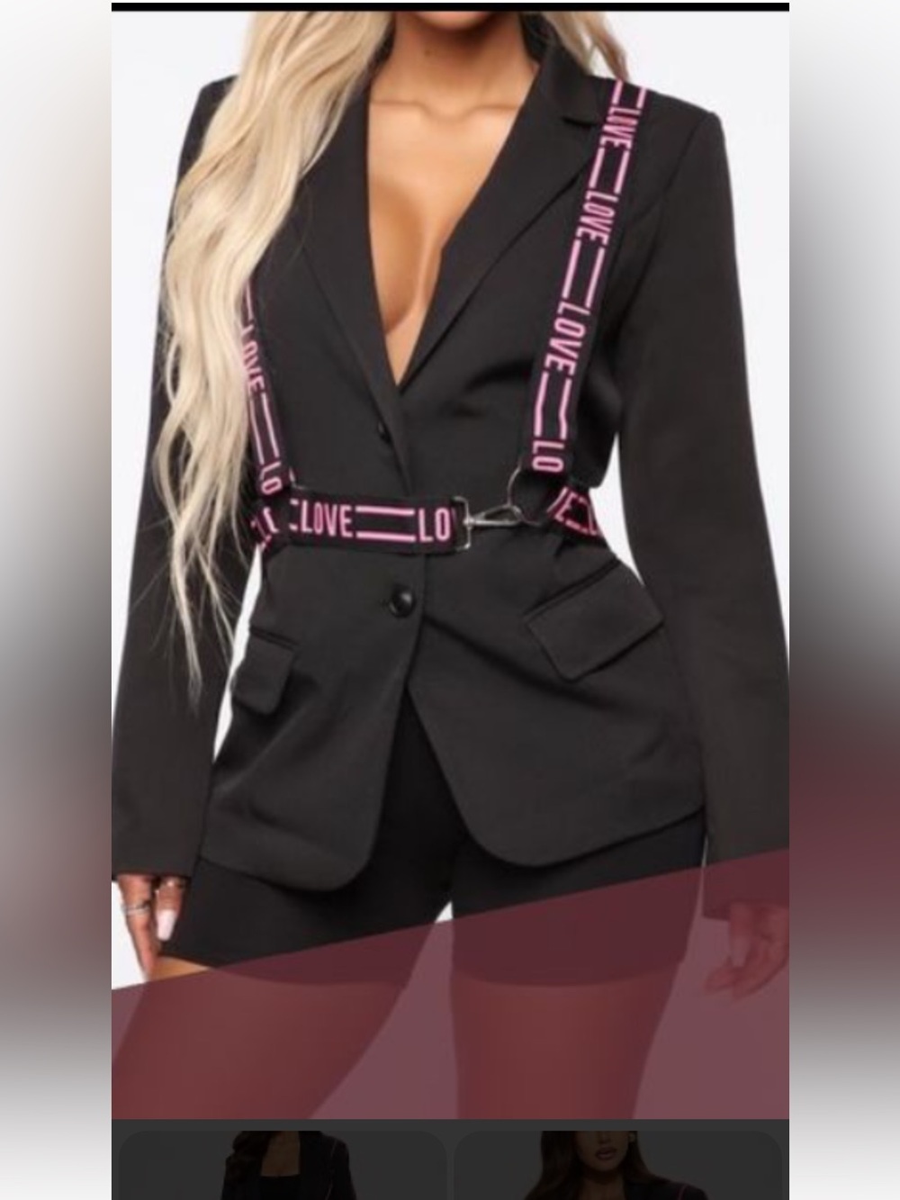 Fashion Nova Miss Executive Pink Love Black Blazer with Pink LOVE Harness Blazer